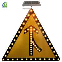 Solar power triangular arrowheads LED flashing traffic sign